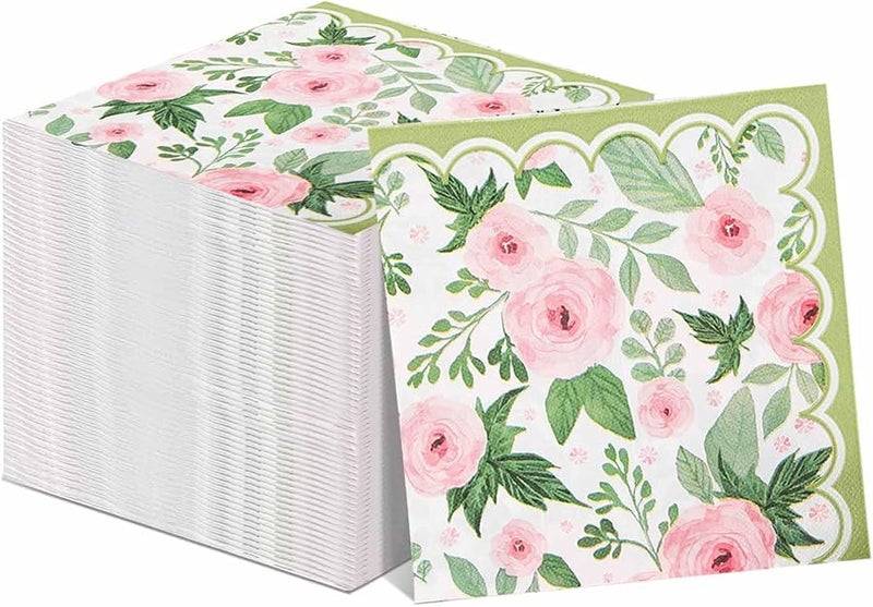 60 حزمة من مناديل الكوكتيل الزهرية 3 طبقات بأسلوب الزهور العتيقة الرجعية C - Image 1